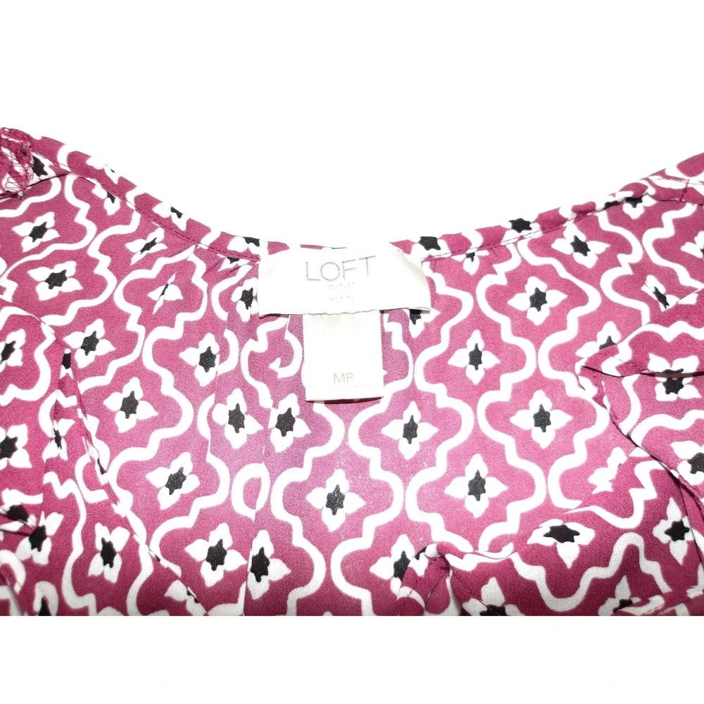 LOFT Sleeveless Ruffle Blouse Geometric‎ Print Casual Top Size MP / #6319 - Picture 5 of 5